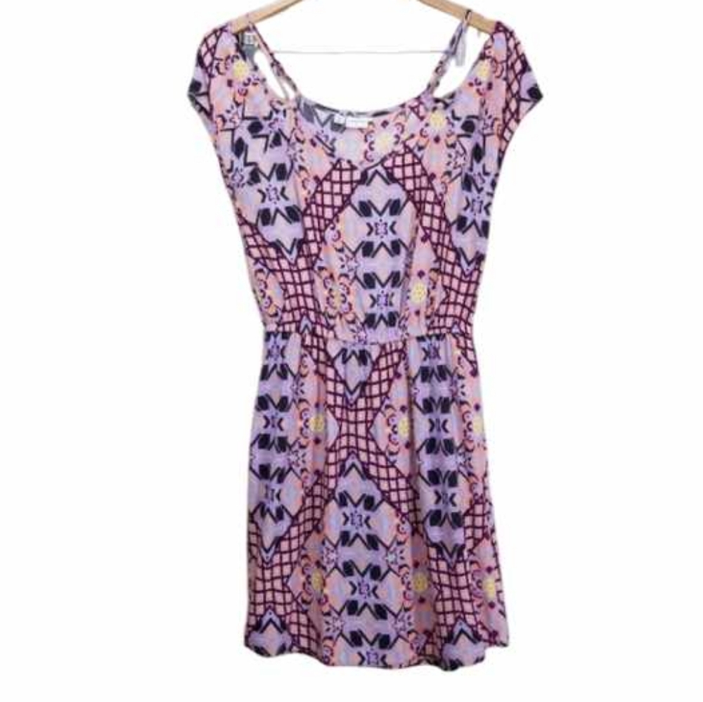 Geometric Patterned Purple Viscose Dress